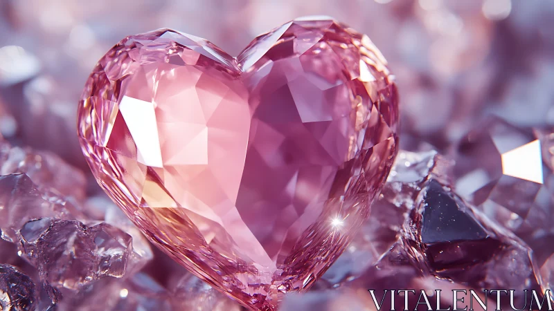 Faceted Pink Crystal Heart Centered in Luminous Gemstone Composition