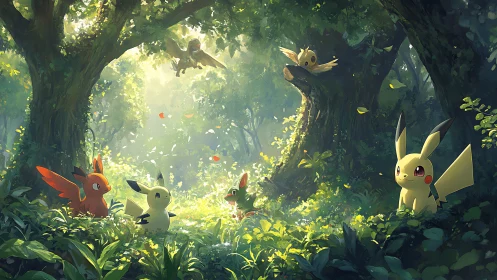 Pikachu and Friends in Enchanted Forest.