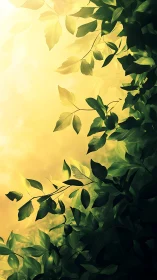 Backlit green foliage forms a vertical gradient toward golden light