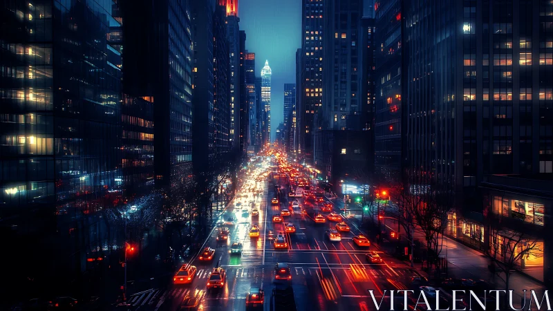 Neon taxis stitch glowing threads through a midnight canyon