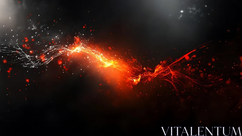 Abstract fiery energy wave with glowing light effects on dark background.