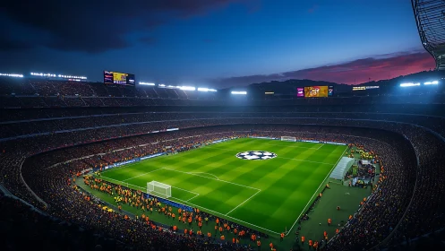 Floodlit football stadium hosts packed evening match