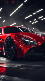 Red sports car rendered in dramatic low angle studio light