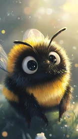 Digital illustration of stylized bee under soft daylight.