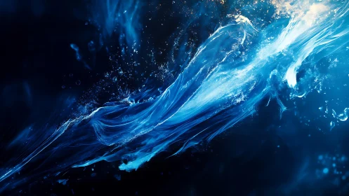 Abstract blue water splash with flowing motion, digital art.