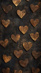 Golden Hearts on Weathered Charcoal Background.