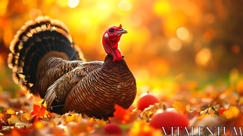 Wild turkey in shallow depth-of-field autumn bokeh environment