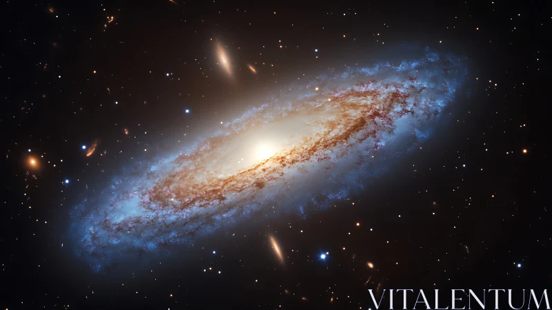 Edge-on spiral galaxy with central bulge and dust lanes.