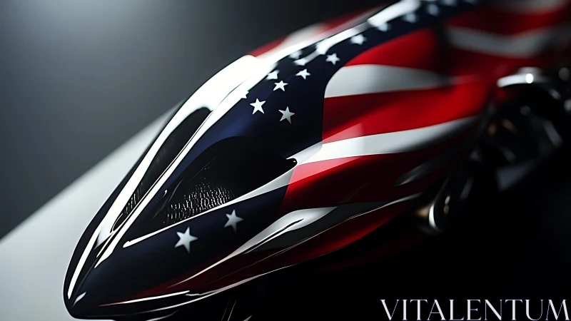 Futuristic race car hood wrapped in American flag livery.