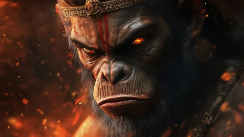 Fiery simian warlord with molten eyes and ember-lit crown.
