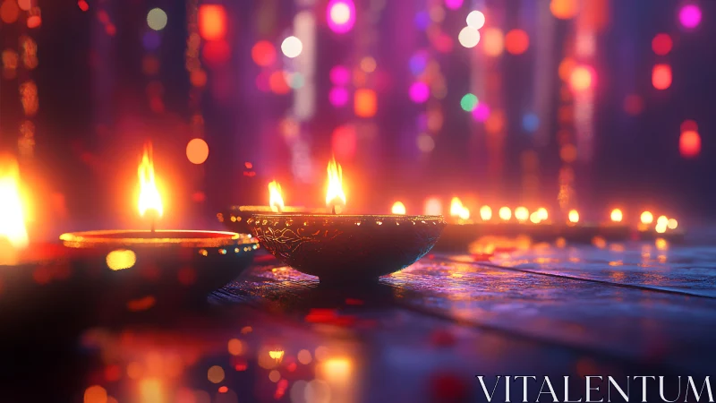 Softly glowing festival diyas bring warm light to the night