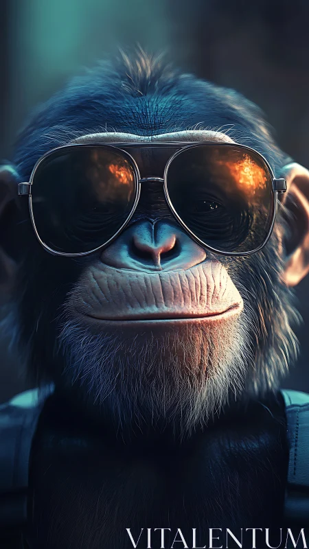 Cool chimp portrait wearing reflective aviator sunglasses