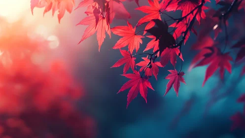 Scarlet maple whispers lean into a dreamy autumn haze