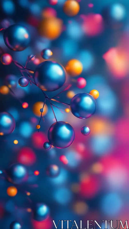 Metallic spheres in colorful abstract depth of field scene.