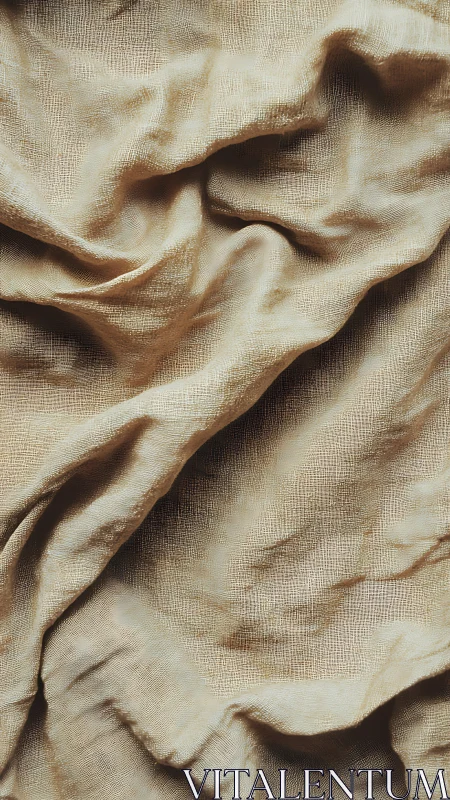 Beige linen fabric forms soft organic folds in macro view.