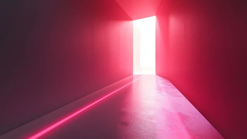 Neon pink tunnel opens into a glowing white doorway of light