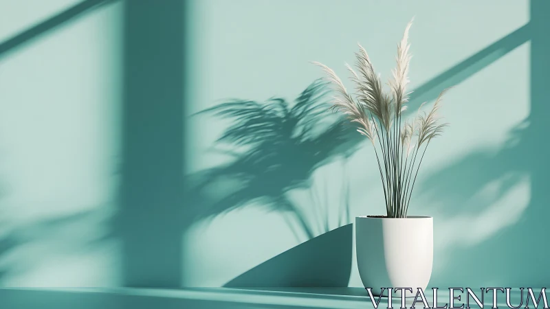 Minimalist pampas grass in sunlight casts soft shadows.