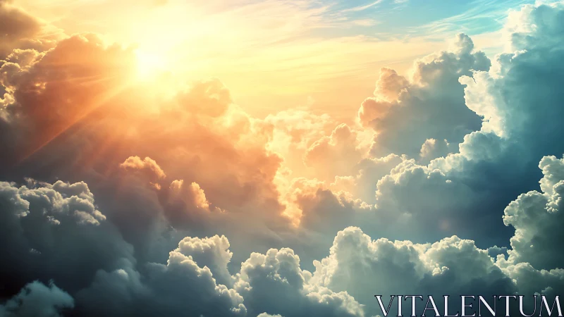 Radiant sunrise bursts through towering clouds in vivid color