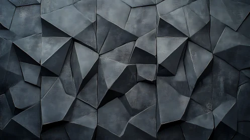 Dark geometric wall with irregular faceted polygon panels