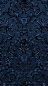 3D baroque damask relief with sculpted midnight foliage pattern.
