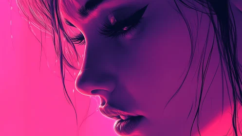 Neon-lit female profile rendered in magenta gradient light.
