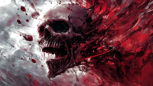 Cranial structure amid dynamic red and white dispersion.