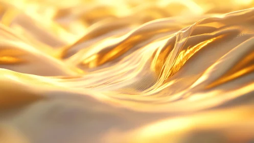 Golden silk fabric waves in soft abstract macro style.