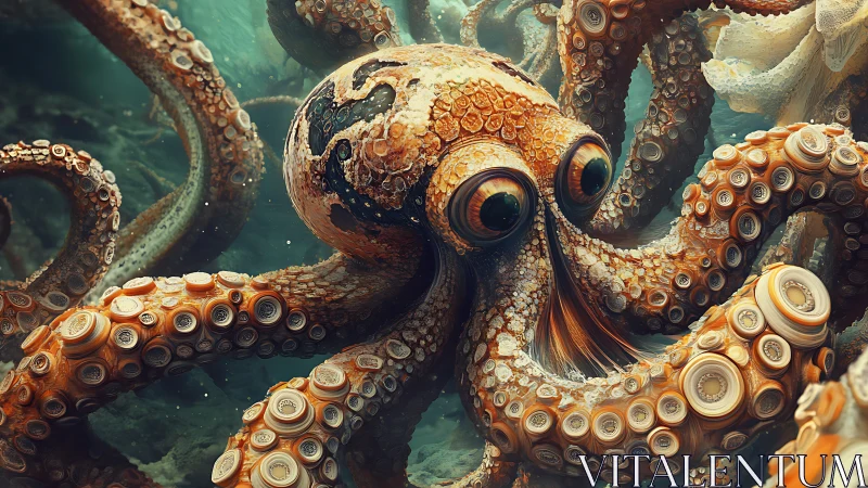 Highly detailed digital octopus with textured tentacles.