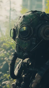 Weathered wasteland wanderer in a quiet green morning.