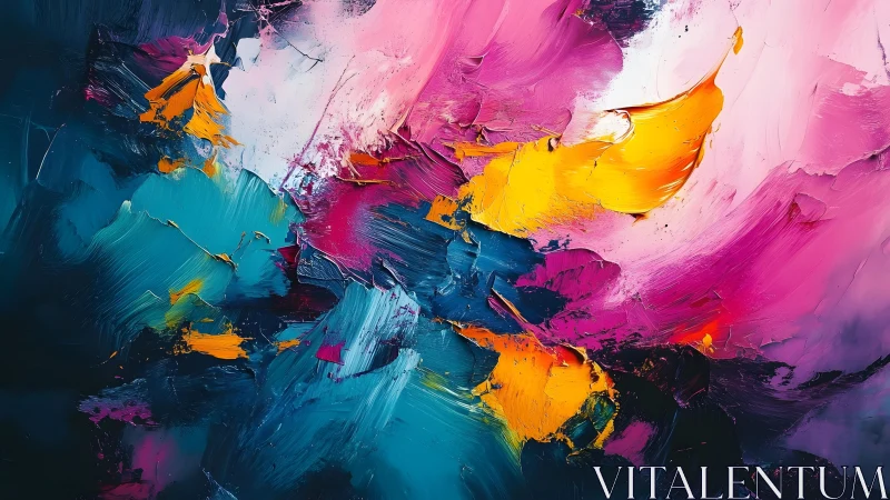 Vivid Abstract Oil Painting With Bold Brushstrokes and Bright Colors.