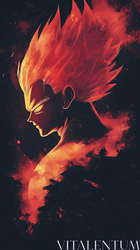 Fiery anime warrior glowing with intense, determined focus.