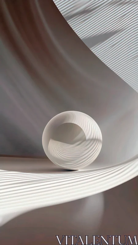 Minimalist 3D sphere with curvilinear light-stripe architecture.