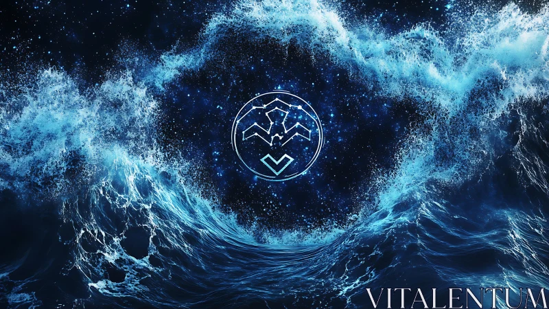 Cosmic ocean waves swirling around a glowing water sigil.