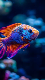 Vibrant tropical fish with neon fins in deep blue water.