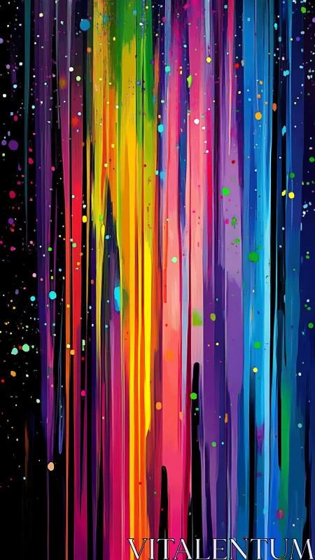 Neon paint streams cascade over black in vibrant motion