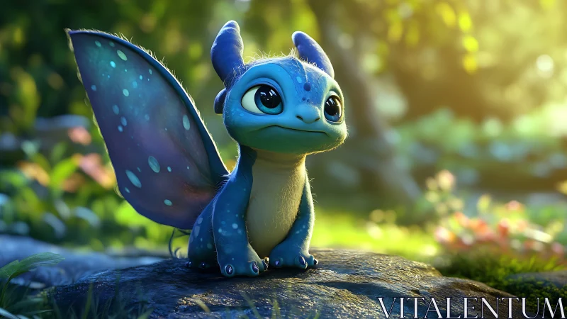 Tiny blue forest dragon waiting for a new best friend.