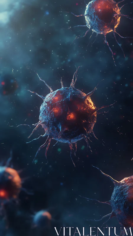 Luminous alien microbes suspended in deep cosmic void.