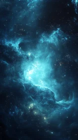 Blue interstellar nebula with dense starfield background.