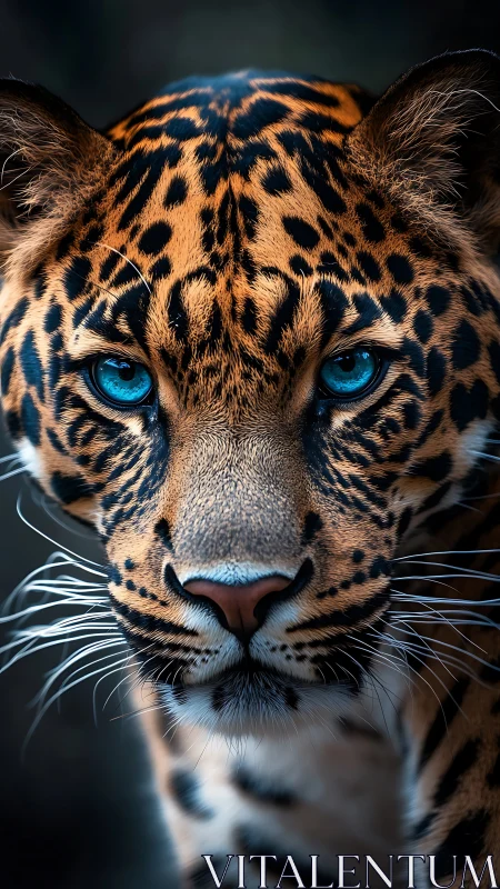 Leopard with Striking Blue Eyes Direct Portrait.