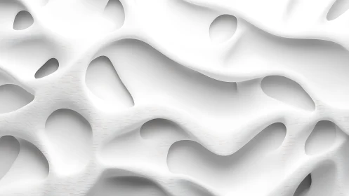 Abstract white 3D layered surface with organic cut-out shapes.