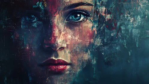 Digital portrait shows fragmented female face in textured field