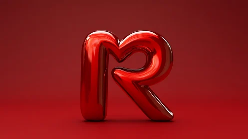 Glossy red letter R posing like a candy-coated sculpture.
