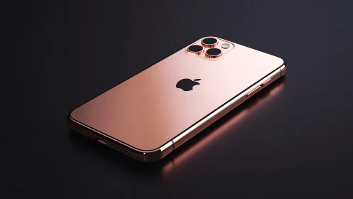 Rose gold iPhone on dark surface, modern minimalist product shot.