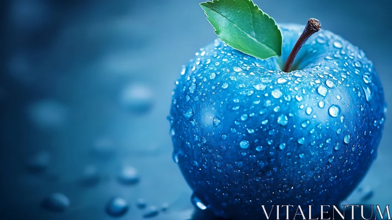 Macro study of saturated blue apple with surface water droplets