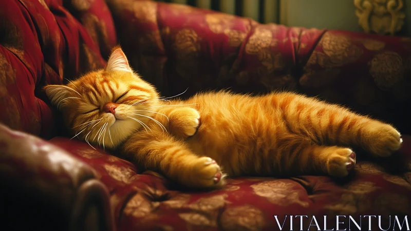 Golden Ginger Dreams: Tabby Bliss on Crimson Velvet