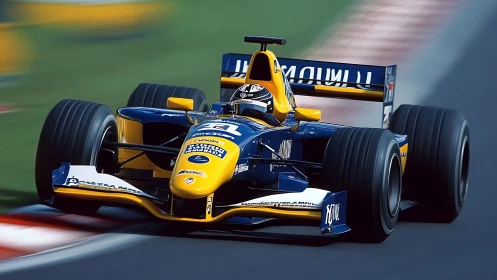 Formula racing car on track in cornering motion. Period.