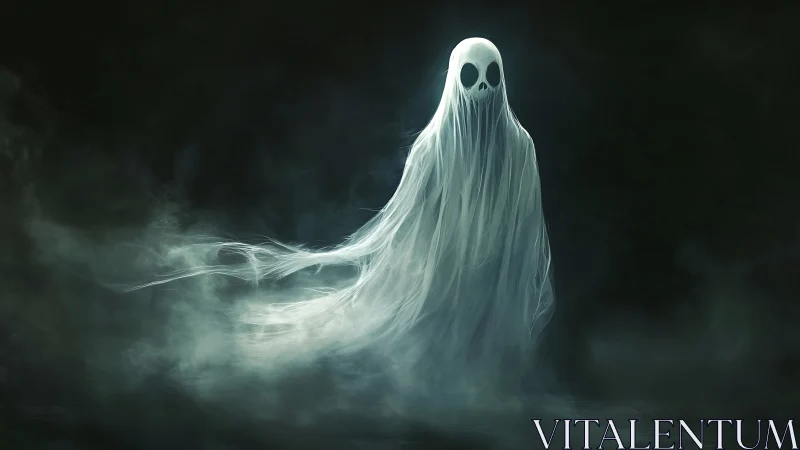 Ethereal ghost figure rendered in moody digital chiaroscuro