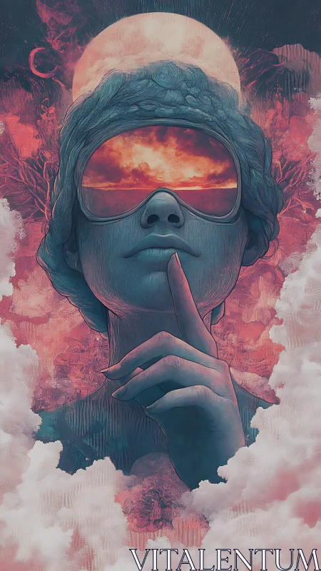 Silent dreamer holds a glowing sunset within mirrored shades