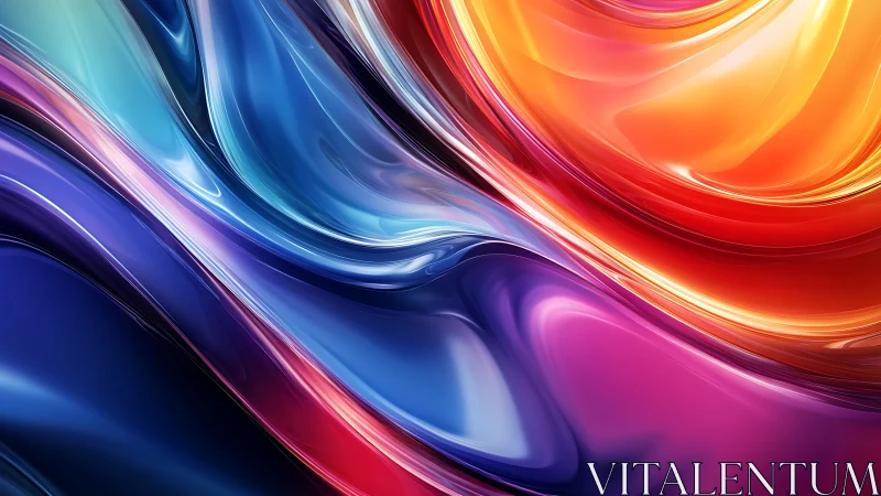Multicolored fluid wave forms in glossy abstract surface.