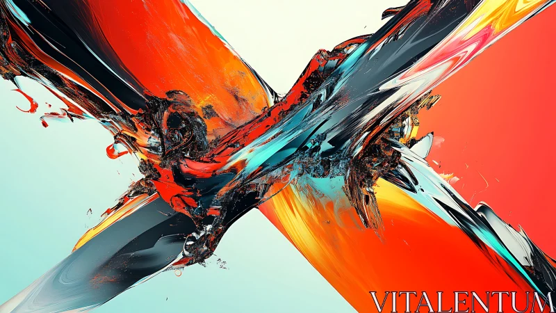 Intersecting metallic shards form abstract X-shaped collision